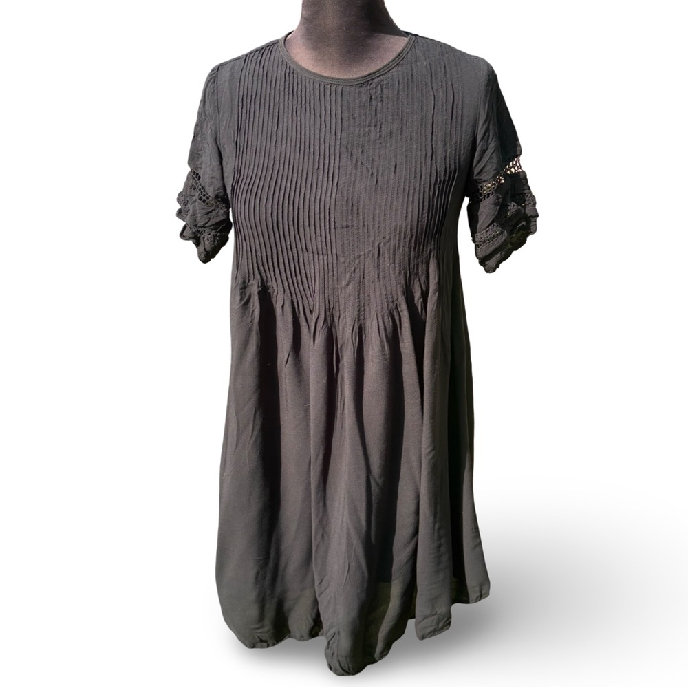 ARITZIA Wilfred Sonore Black Pin tuck Babydoll‎ Mini Dress Lace Festival XSmall